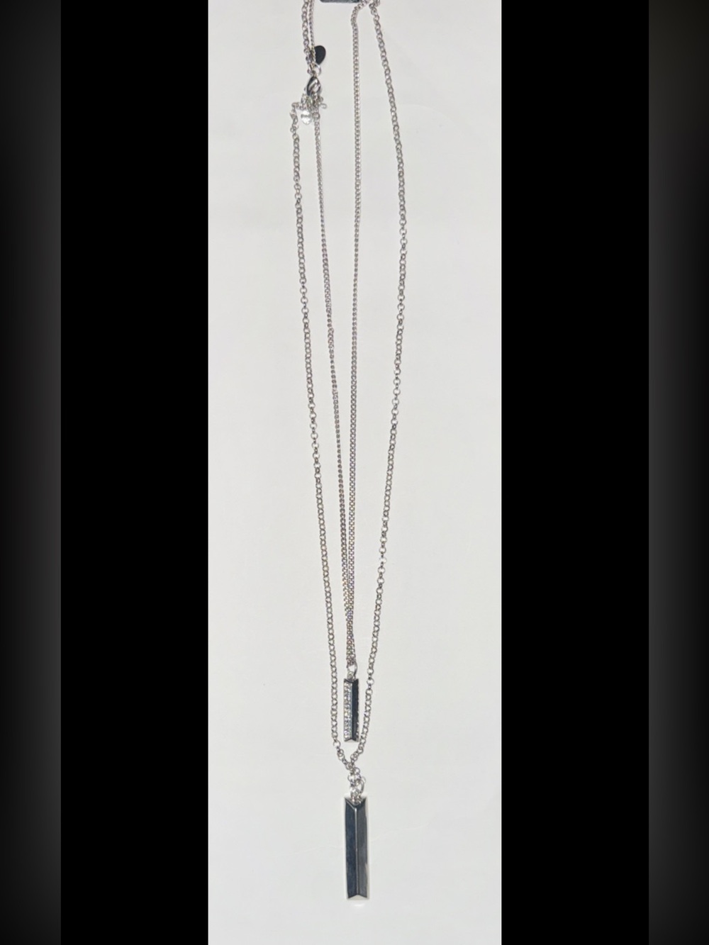 White House Black Market Layering Bar Pendant Necklace Silver Tone Double Chain